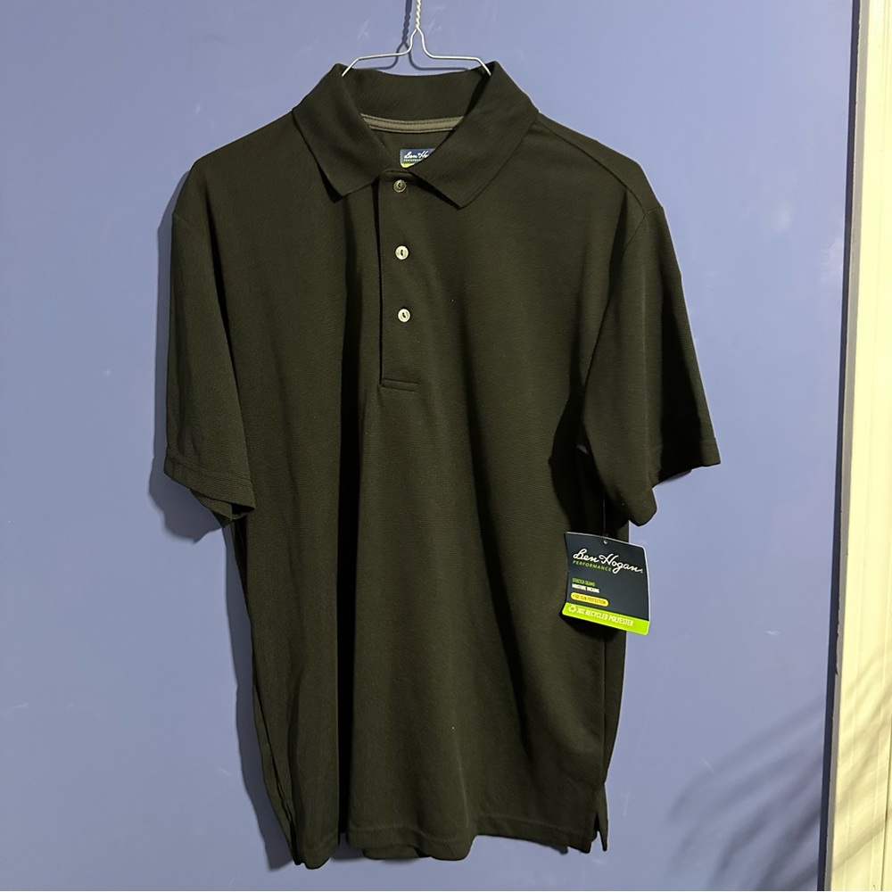 Black Polo Shirt by Ben Hogan Sun Protection Short Sleeve Casual Spring Golf